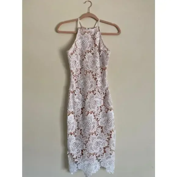 Women's Lulus White Lace Bodycon knee length Dress Size XS - Picture 2 of 4